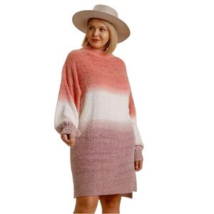 Umgee Dip Dye Sweater Dress Long Sleeves High Low Hem Mock Neck, NWT Size S